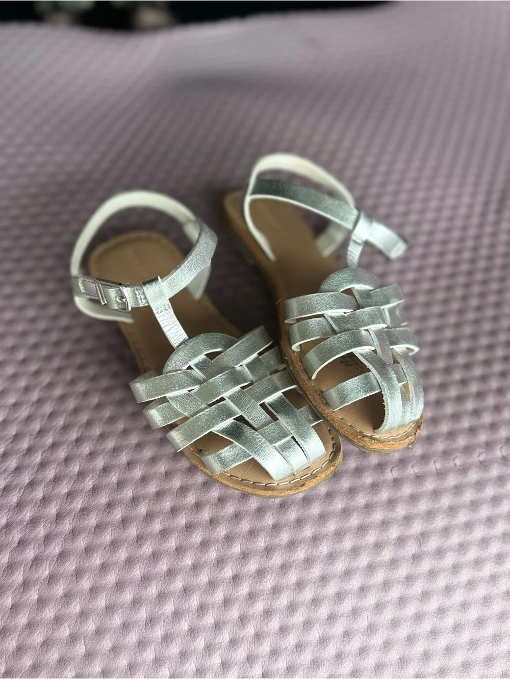 Kids Metallic Silver Woven Strap Sandals
